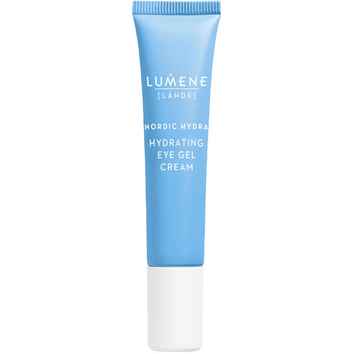 Lumene Nordic Hydra Hydrating Eye Gel Cream 15 ml kosteuttava silmänympärysvoide vaaleansinisessä tuubissa.