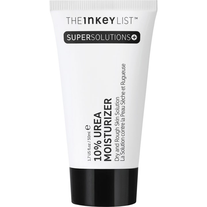 The Inkey List 10% Urea Moisturizer 50 ml kosteusvoide silottaa karheaa ihoa valkoisessa tuubissa mustalla korkilla.