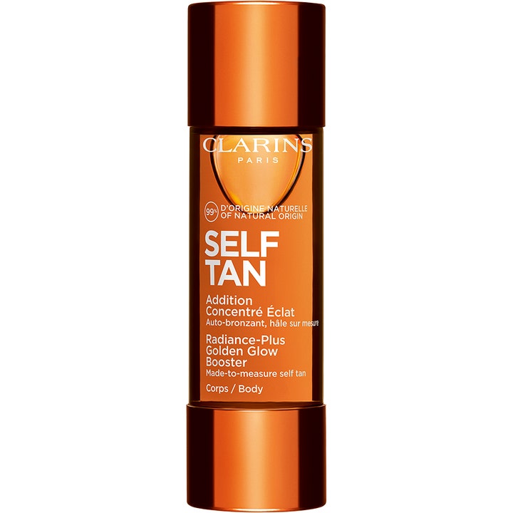 Clarins Radiance-Plus Golden Glow Booster 30 ml itseruskettava tiiviste vartalolle luo hehkua meripihkanvärisessä pullossa