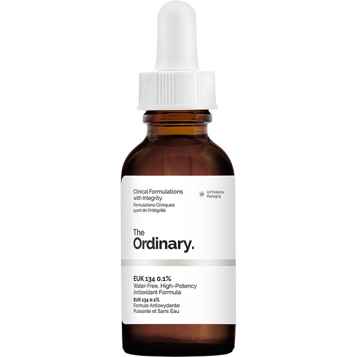 The Ordinary EUK 134 0.1% 30 ml suojaava antioksidanttiseerumi ruskeassa lasipullossa valkoisella pipettikorkilla.