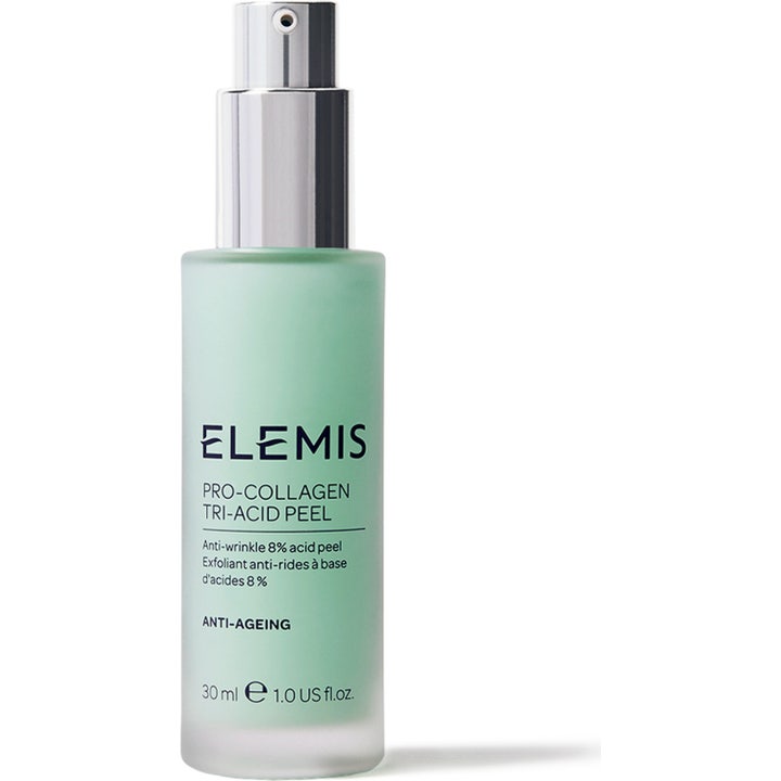 Elemis Pro-Collagen Tri-Acid Peel 30 ml silottava kuorinta-aine huurteisessa lasipullossa hopeisella pumpulla.