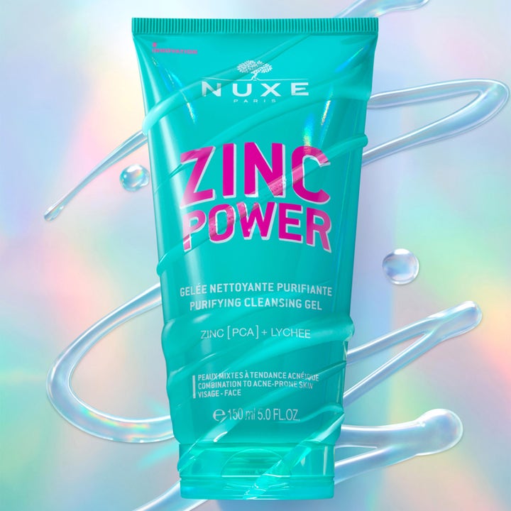 Nuxe Zinc Power Purifying Cleansing Gel 150 ml puhdistava kasvojenpuhdistusgeeli turkoosissa tuubissa sinkillä ja litsillä.