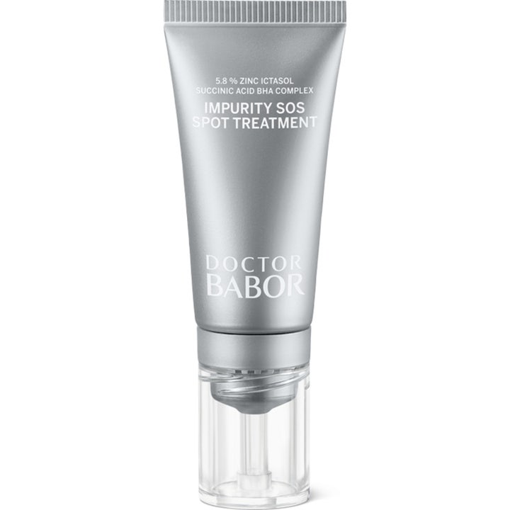 Doctor Babor Impurity SOS Spot Treatment 15 ml finnejä hoitava täsmätuote hopeisessa tuubissa kirkkaalla korkilla