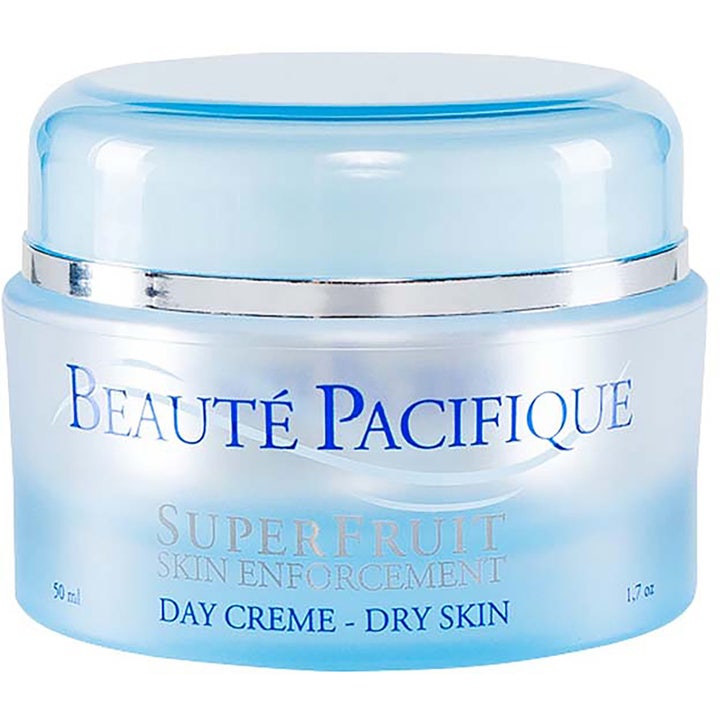Beauté Pacifique SuperFruit Skin Enforcement 50 ml kosteuttava päivävoide vaaleansinisessä purkissa.