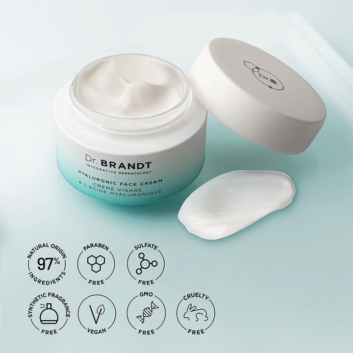 Dr Brandt Hyaluronic Face Cream 50 g kosteuttava kasvovoide, jossa täyteläinen koostumus ja vegaaniset ainesosat.