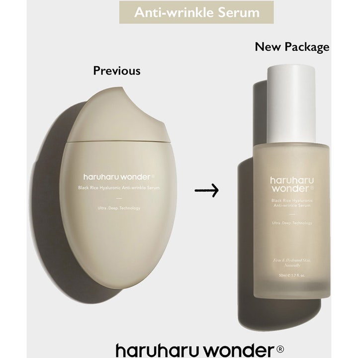 haruharu wonder Black Rice Hyaluronic Anti-wrinkle Serum 50 ml silottava seerumi uudessa ja vanhassa pakkauksessa