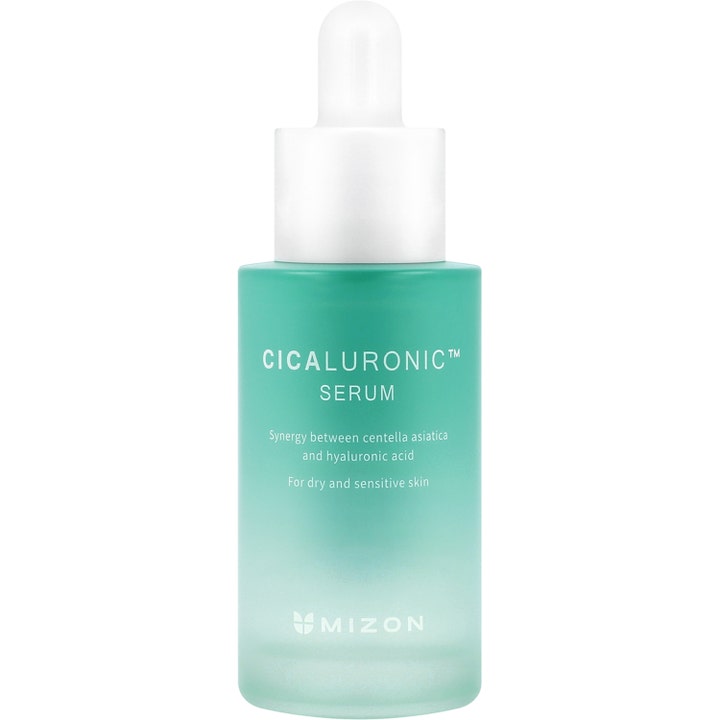 Mizon Cicaluronic Serum 30 ml kosteuttava seerumi turkoosissa huurteisessa lasipullossa valkoisella pipetillä