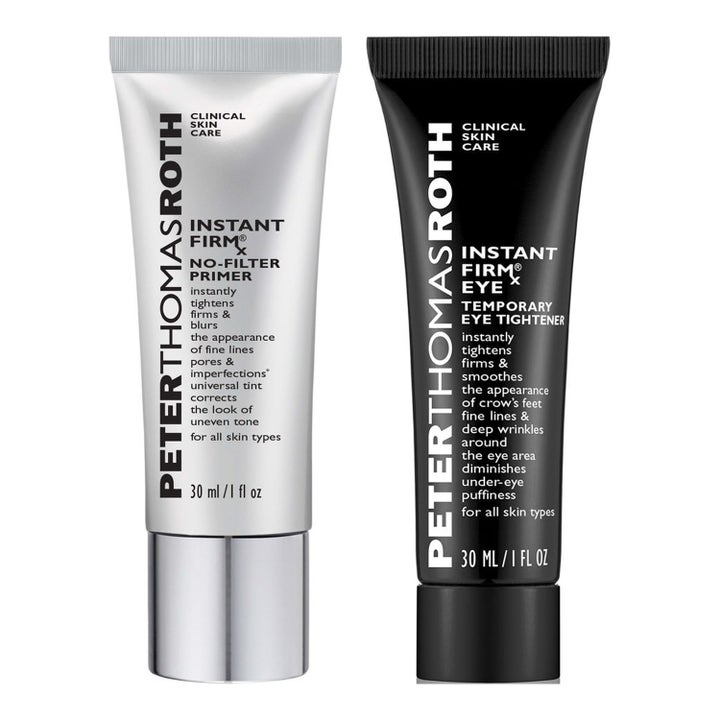 Peter Thomas Roth Instant FIRMx 2 x 30 ml kiinteyttävä primer ja silmänympärysvoide hopeisessa ja mustassa tuubissa.