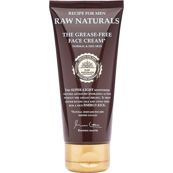 Raw Naturals The Grease-Free Face Cream kosteuttava ja mattapinnan jättävä kasvovoide ruskeassa tuubissa kultaisella korkilla