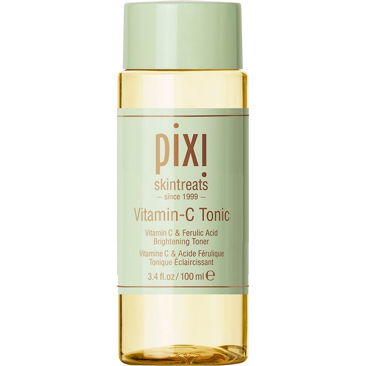 Pixi Vitamin-C Tonic 100 ml kirkastava kasvovesi läpinäkyvässä pullossa jossa on vaaleanvihreä korkki