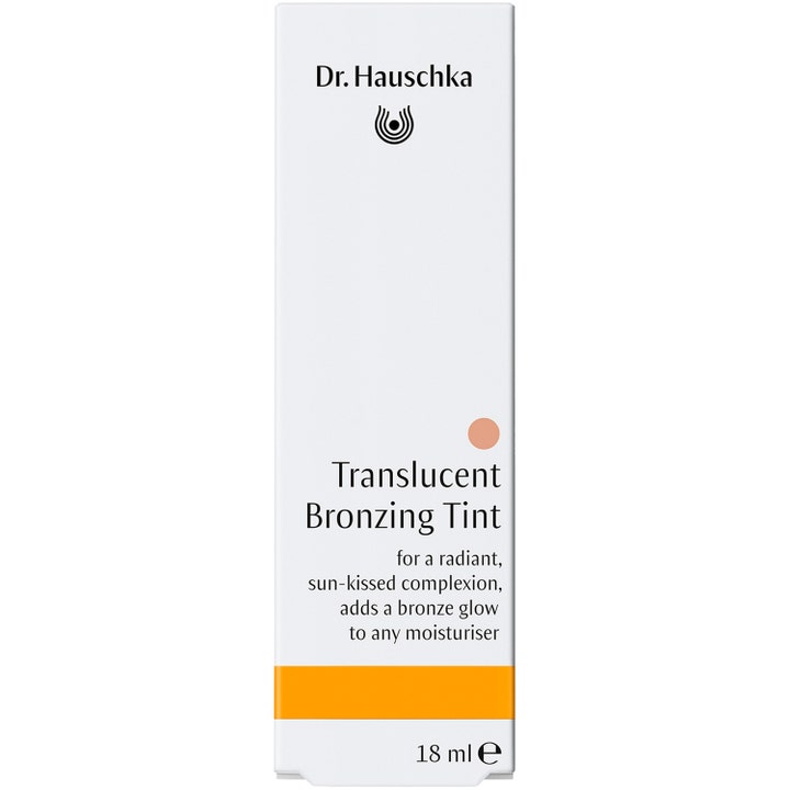 Dr. Hauschka Translucent Bronzing Tint 18 ml hehkuva päivävoide valkoisessa pakkauksessa oranssilla raidalla