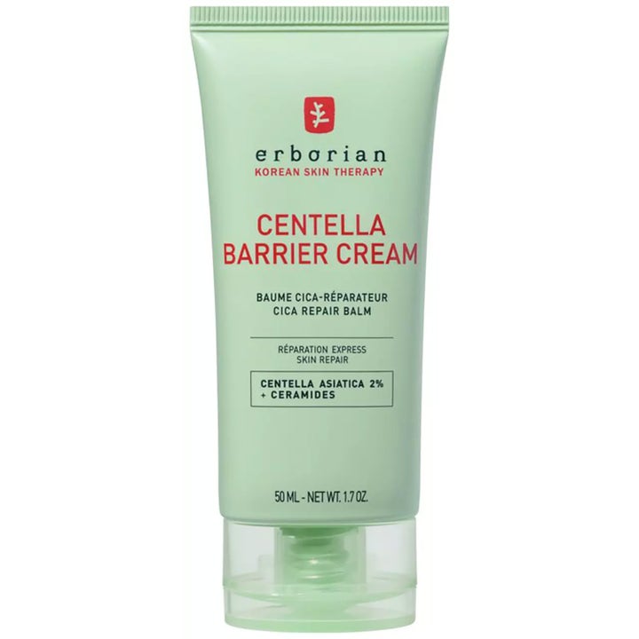 Erborian Centella Barrier Cream 50 ml rauhoittava kasvovoide mintunvihreässä tuubissa kirkkaalla korkilla.