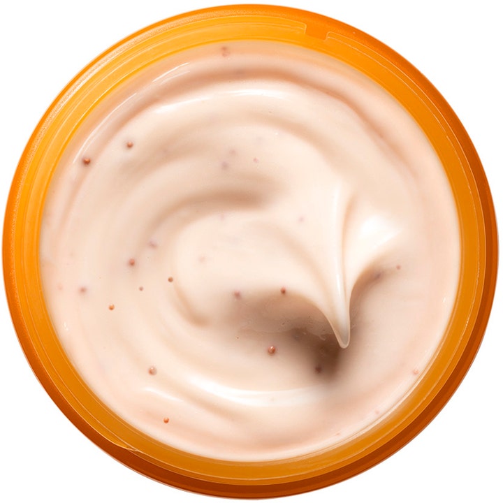 Origins GinZing Glow-Boosting Mask 75 ml kirkastava kasvonaamio, jossa on vaaleanpunainen kermainen koostumus.
