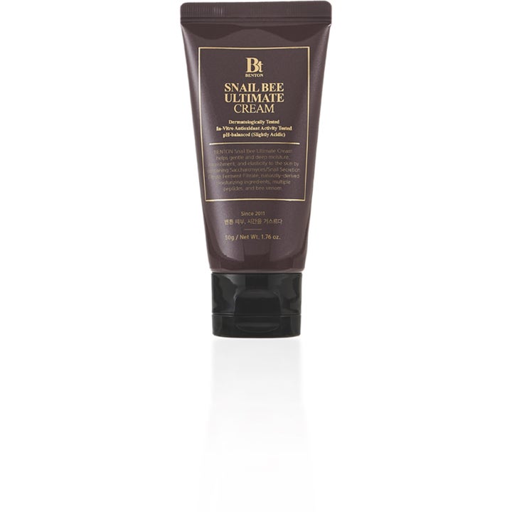 Benton Snail Bee Ultimate Cream 50 g ihoa kosteuttava kasvovoide ruskeassa tuubissa jossa on musta korkki