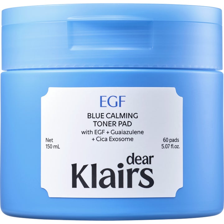 Dear Klairs EGF Blue Calming Toner Pad 60 kpl rauhoittava kasvovesi sinisessä muovipurkissa valkoisella etiketillä