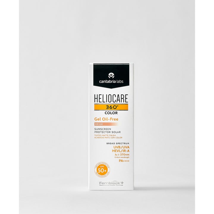 Heliocare 360 Color Gel Oil-Free Beige 50 ml sävyttävä aurinkosuoja valkoisessa kartonkipakkauksessa