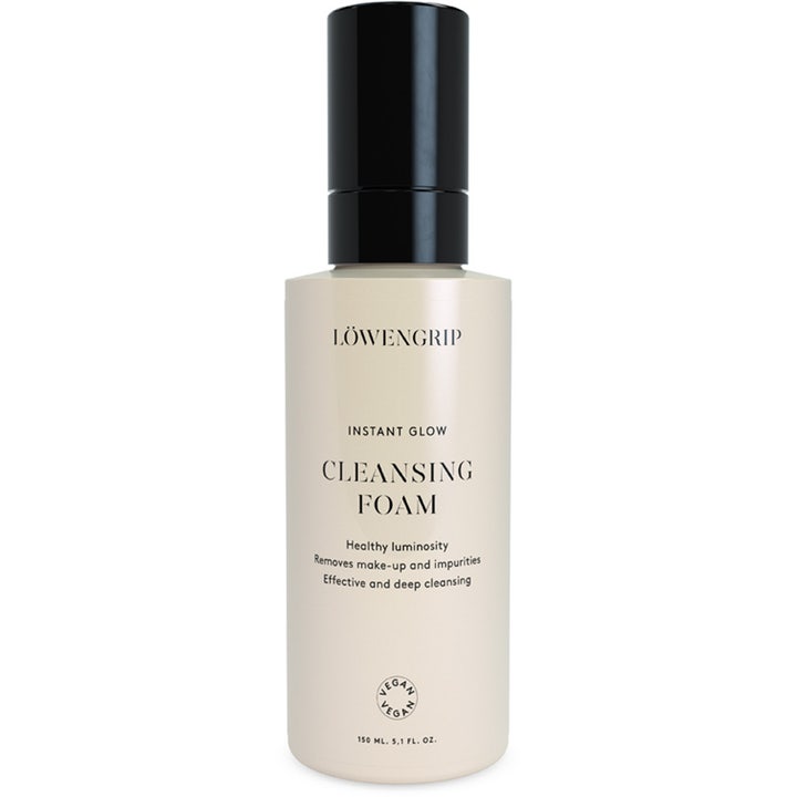 Löwengrip Instant Glow Cleansing Foam 150 ml heleyttävä puhdistusvaahto beigessä pullossa mustalla korkilla