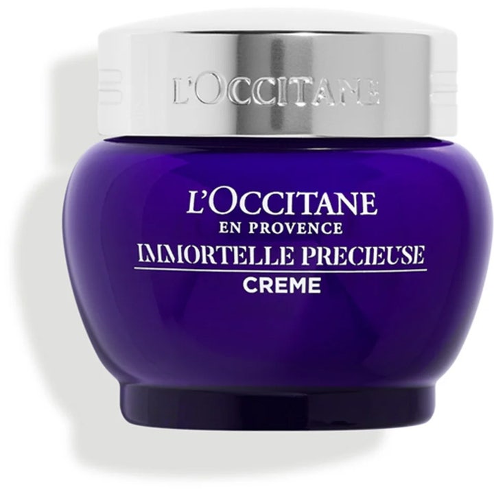 L'Occitane Immortelle Precieuse 50 ml silottava kasvovoide tummansinisessä lasipurkissa hopeisella korkilla