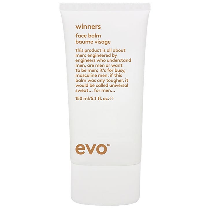 Evo Winners Face Balm 150 ml kosteuttava kasvovoide miehille valkoisessa tuubissa ruskealla tekstillä