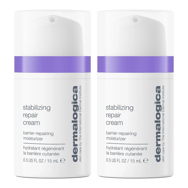 Dermalogica Stabilizing Repair Cream 15 ml rauhoittava kasvovoide kahdessa valkoisessa pumppupullossa.
