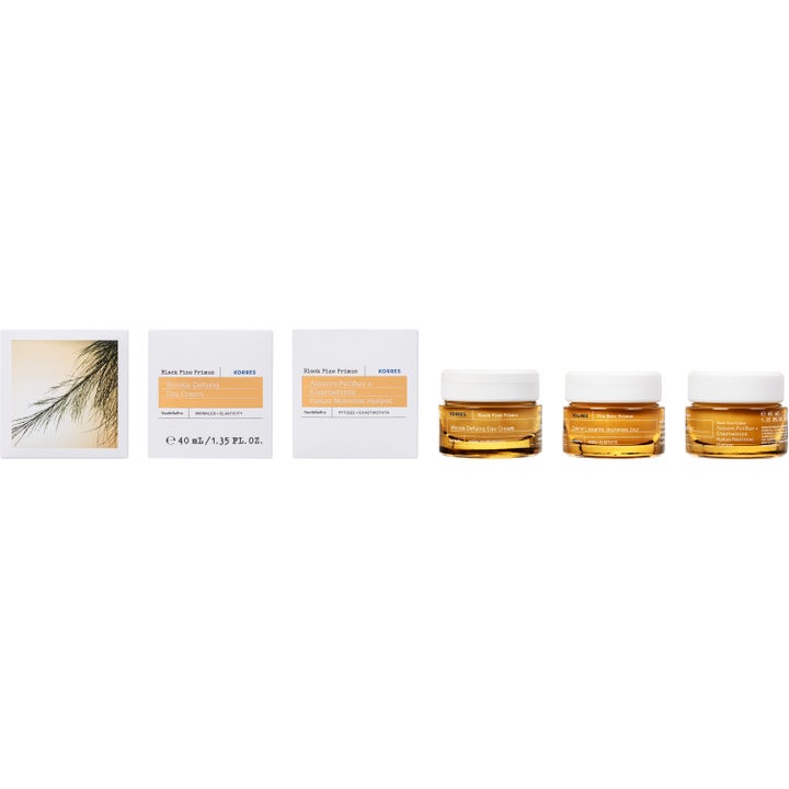 KORRES Black Pine Primus Wrinkle Defying Day Cream 40 ml silottava päivävoide ruskeassa lasipurkissa