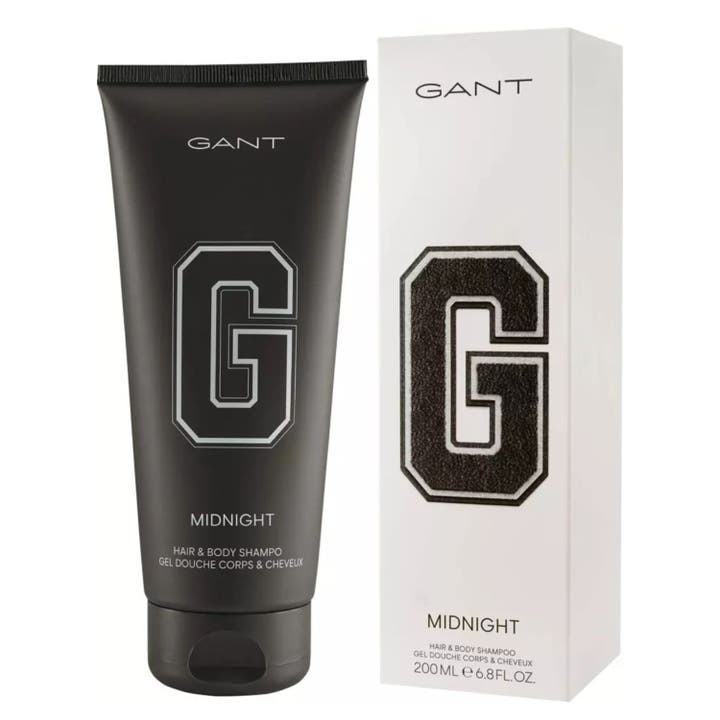 GANT Midnight Hair & Body Shower Gel 200 ml puhdistava suihkugeeli mattamustassa tuubissa ja valkoisessa pakkauksessa