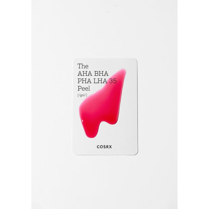 COSRX The AHA BHA PHA LHA 35 Peel 30 ml kuorinta ja sen kirkas vaaleanpunainen geelimäinen koostumus.