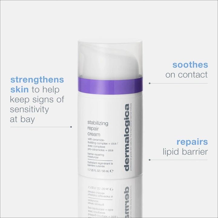 Dermalogica Stabilizing Repair Cream 50 ml rauhoittava kasvovoide ihoa vahvistavassa valkoisessa pumppupullossa.