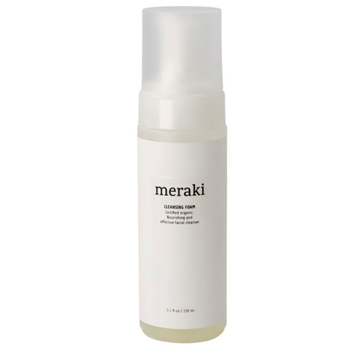 Meraki Cleansing Foam 150 ml ravitseva puhdistusvaahto valkoisessa pumppupullossa huurteisella korkilla.