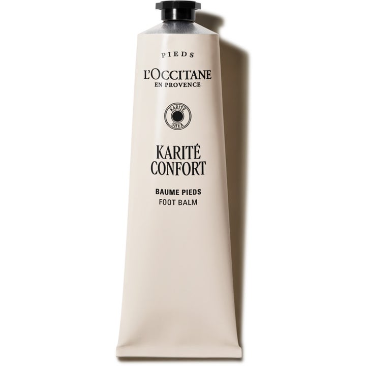 L'Occitane Shea Foot Balm pehmentävä jalkavoide vaaleassa puristustuubissa jossa on musta korkki