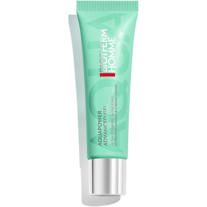 Biotherm Homme Aquapower Advanced Gel ultra-kosteuttava kasvogeeli mintunvihreässä tuubissa hopeisella korkilla.