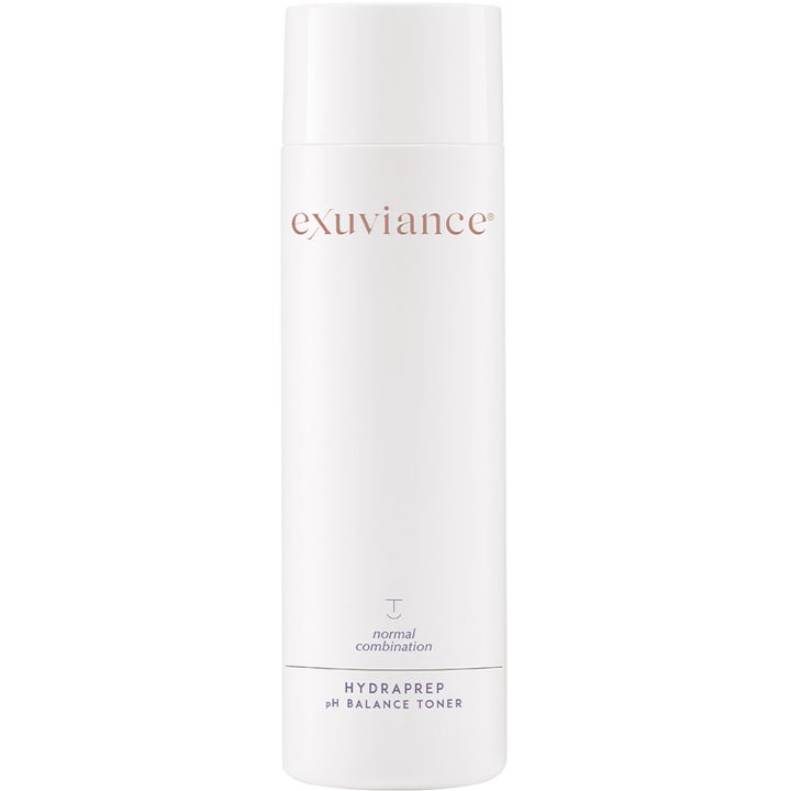 Exuviance HydraPrep pH Balance Toner 200 ml kosteuttava kasvovesi valkoisessa sylinterinmuotoisessa pullossa