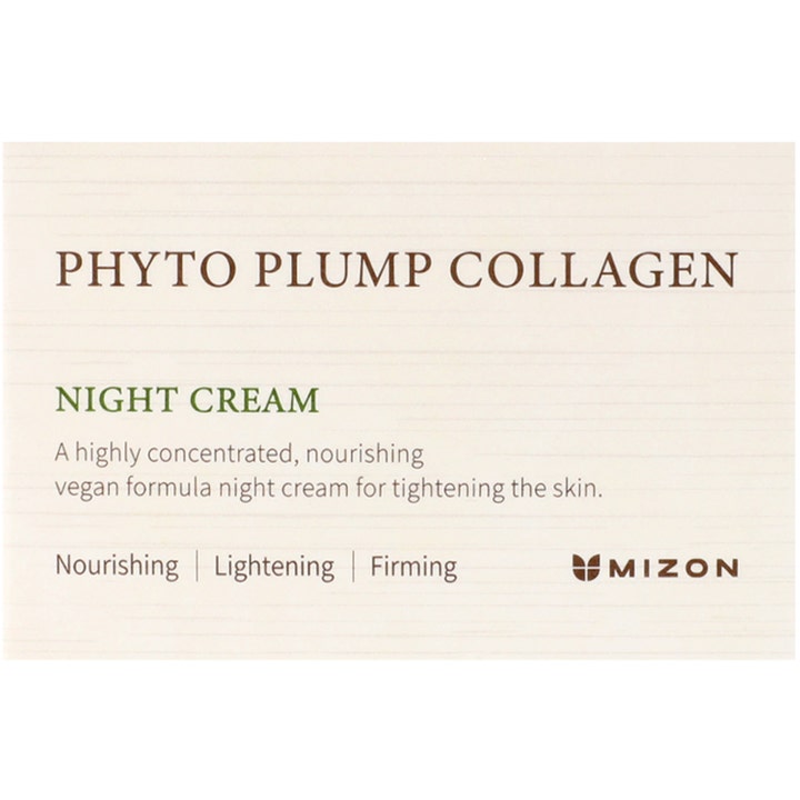Mizon Phyto Plump Collagen Night Cream 50 ml kiinteyttävä vegaaninen yövoide vaaleassa pahvipakkauksessa.
