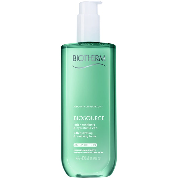 Biotherm Biosource 24h Hydrating & Tonifying Toner 400 ml virkistävä kasvovesi vihreässä läpinäkyvässä pumppupullossa