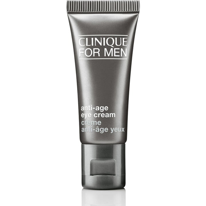 Clinique For Men Anti-Age Eye Cream 15 ml juonteita silottava silmänympärysvoide harmaassa metallinhohtoisessa tuubissa.