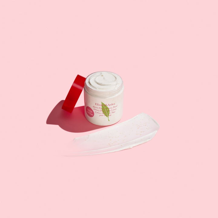 Elizabeth Arden Green Tea Strawberry Basil Honey Drops 500 ml vartalovoide, avattu purkki ja täyteläinen koostumus.