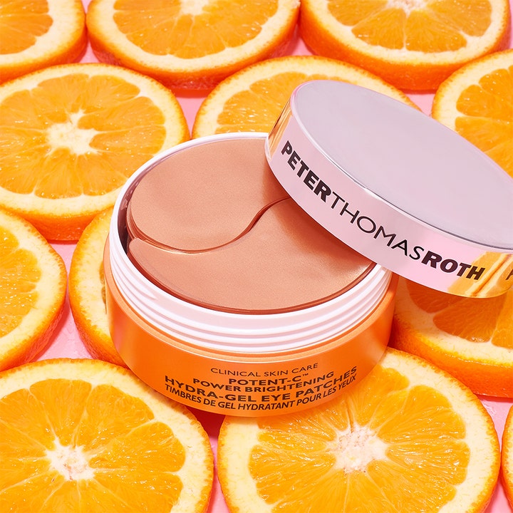 Peter Thomas Roth Potent-C Eye Patches 60 kpl kirkastavat silmänympäryslaput oranssissa purkissa appelsiiniviipaleilla