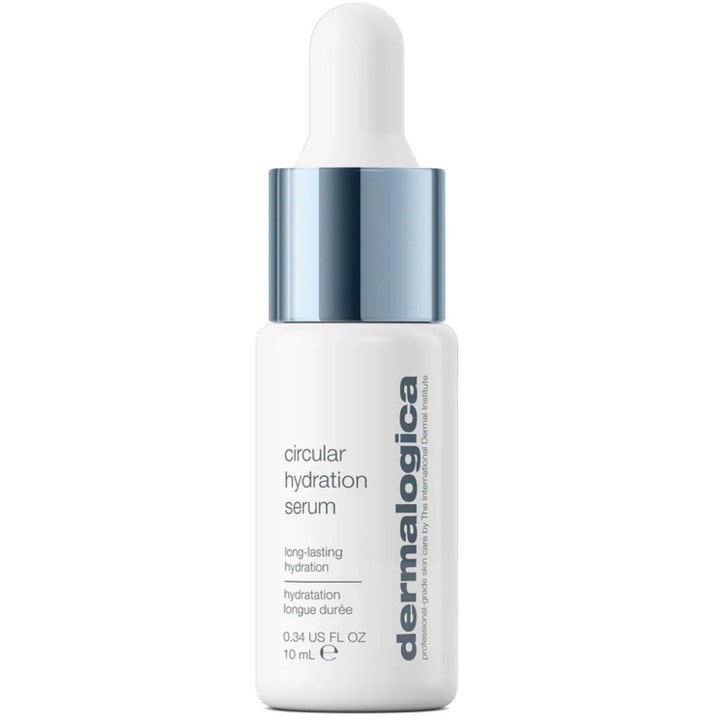 Dermalogica Circular Hydration Serum 10 ml kosteuttava seerumi valkoisessa pipettipullossa sinisellä korkilla