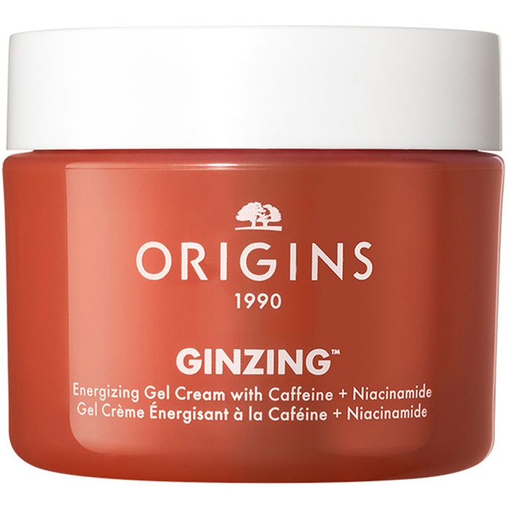 Origins GinZing Energizing Gel Cream 50ml kirkastava kasvovoide kofeiinilla oranssissa purkissa valkoisella korkilla