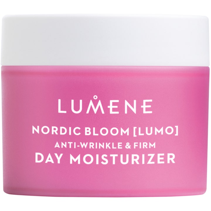 Lumene Nordic Bloom Lumo Anti-Wrinkle & Firm Day Moisturizer 50 ml silottava päivävoide vaaleanpunaisessa purkissa