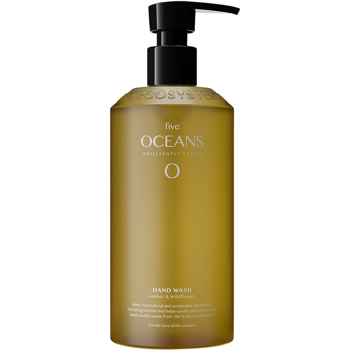 Five Oceans Hand Wash Amber & Wildflower 500 ml kosteuttava käsisaippua kullanruskeassa pullossa mustalla pumpulla