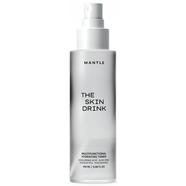 Mantle The Skin Drink 100 ml hyaluronihappoa sisältävä kosteuttava kasvovesi huurteisessa pullossa spray-suuttimella