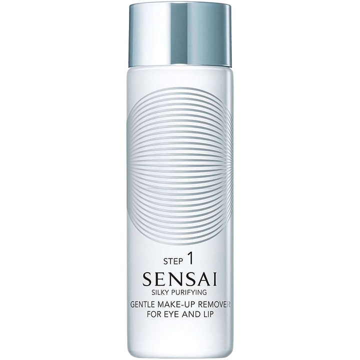 Sensai Silky Purifying Gentle Make-up Remover 100 ml puhdistava meikinpoistoaine huurteisessa pullossa hopeisella korkilla.