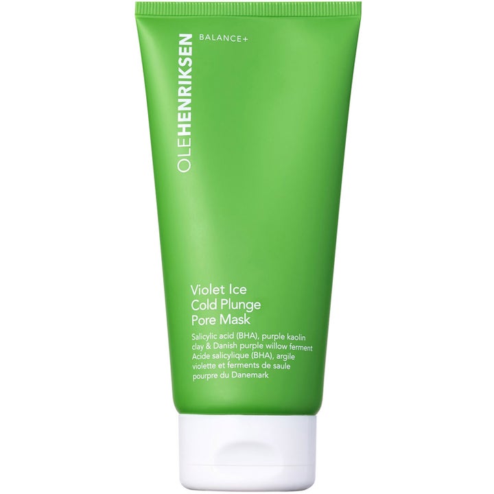 Olehenriksen Violet Ice Cold Plunge Pore Mask 90 ml puhdistava kasvonaamio BHA-hapolla vihreässä tuubissa.