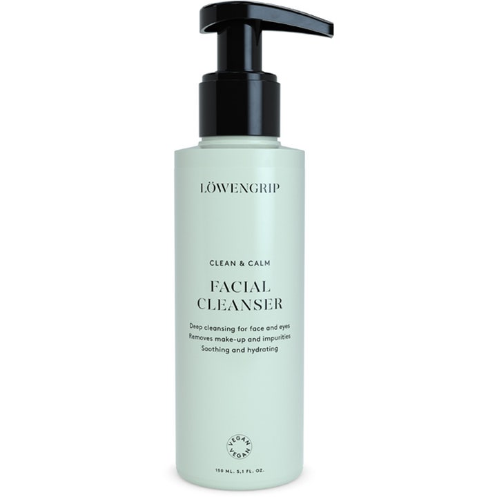 Löwengrip Clean & Calm Facial Cleanser 150 ml rauhoittava kasvojenpuhdistusaine vaaleanvihreässä pumppupullossa.
