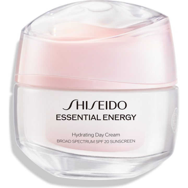 Shiseido Essential Energy Hydrating Day Cream 50 ml kosteuttava päivävoide hyaluronihapolla pinkissä lasipurkissa