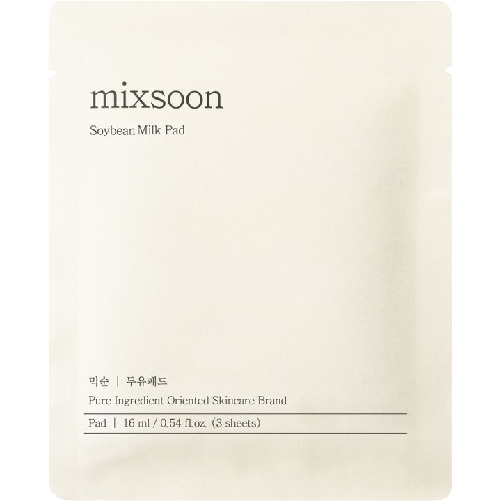 Mixsoon Soybean Milk Pad 30 kpl kosteuttava toner pad -kasvonaamio vaaleassa minimalistisessa pussissa.