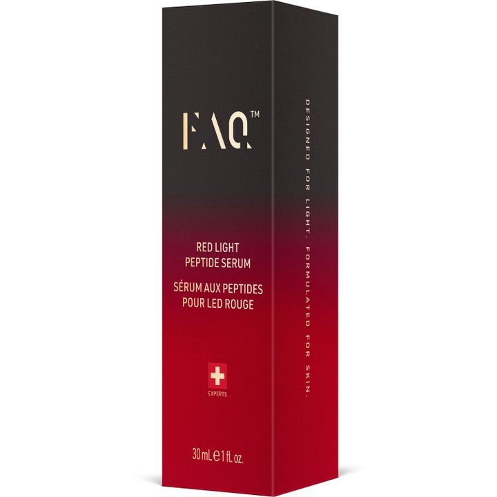 FAQ Swiss FAQ Red Light Peptide Serum 30 ml kiinteyttävä seerumi musta-punaisessa liukuvärjätyssä pakkauksessa.
