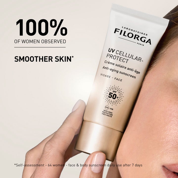 Filorga UV Cellular-Protect 40 ml aurinkovoide kasvoille silottaa ihoa ja antaa korkean suojan SPF 50+.