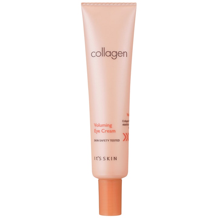 It'S SKIN Collagen Voluming Eye Cream kiinteyttävä silmänympärysvoide persikanvärisessä tuubissa oranssilla korkilla